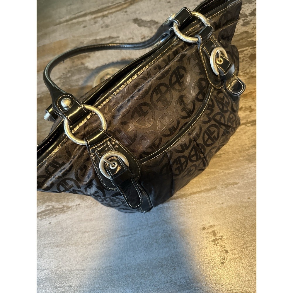 Giani Bernini Black Shoulder Bag Nylon Satchel Logo Multi-Compartment